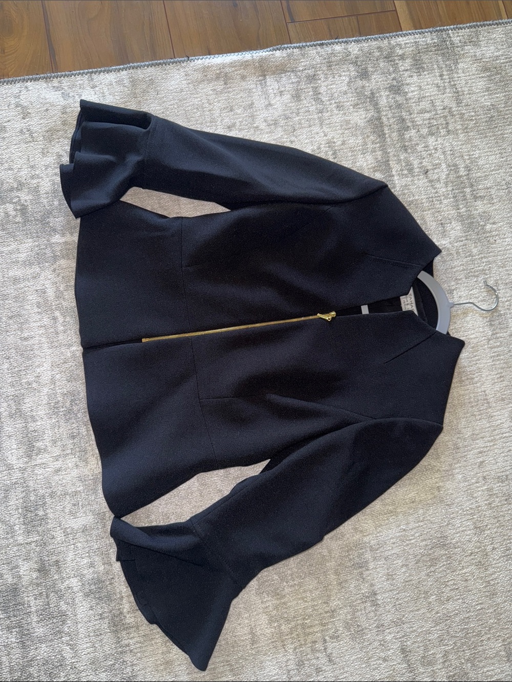 Tahari Black Women's Zip-Front Collarless Blazer with Gold Zipper